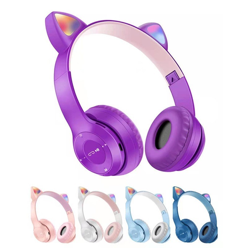 P47 Cute Cat Ear Bluetooth Headset Wireless Headphone With Mic