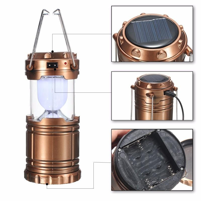 Rechargeable Led Camping Lantern Solar Flashlight Gold