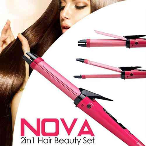 nova Pink 2 In 1 Hair Beauty Set - Hair Curler and Hair Straightener