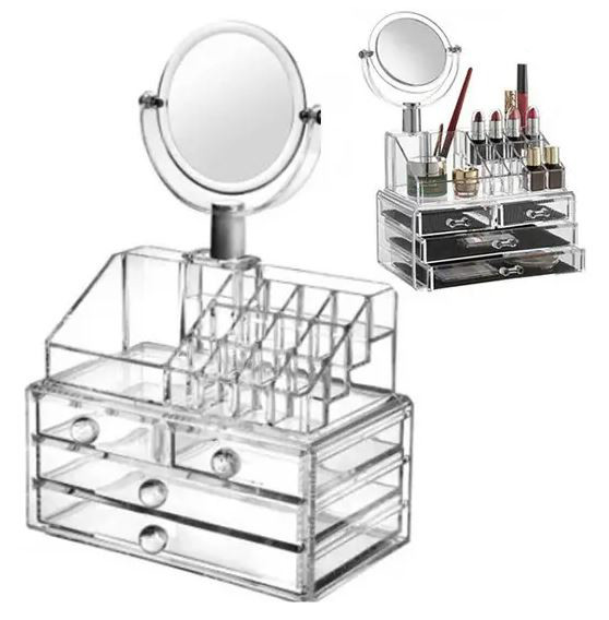 Acrylic Cosmetic Storage Box Makeup Organizer with Mirror JN-870