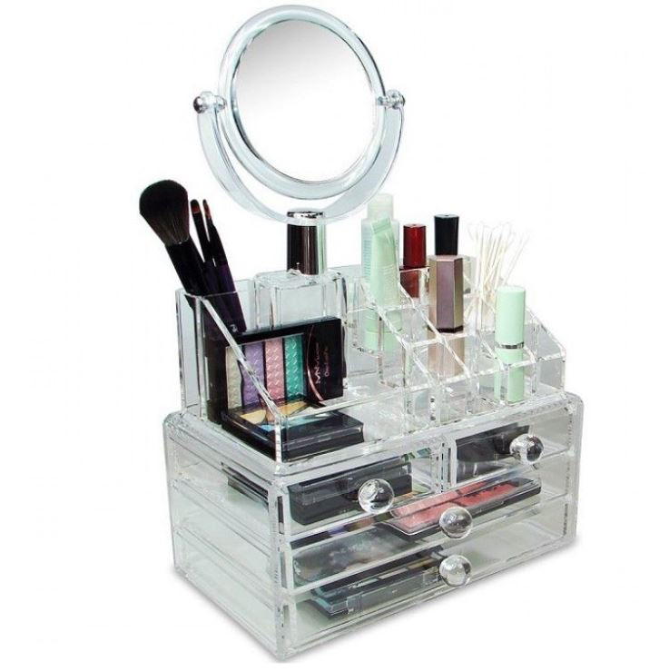 Acrylic Cosmetic Storage Box Makeup Organizer with Mirror JN-870