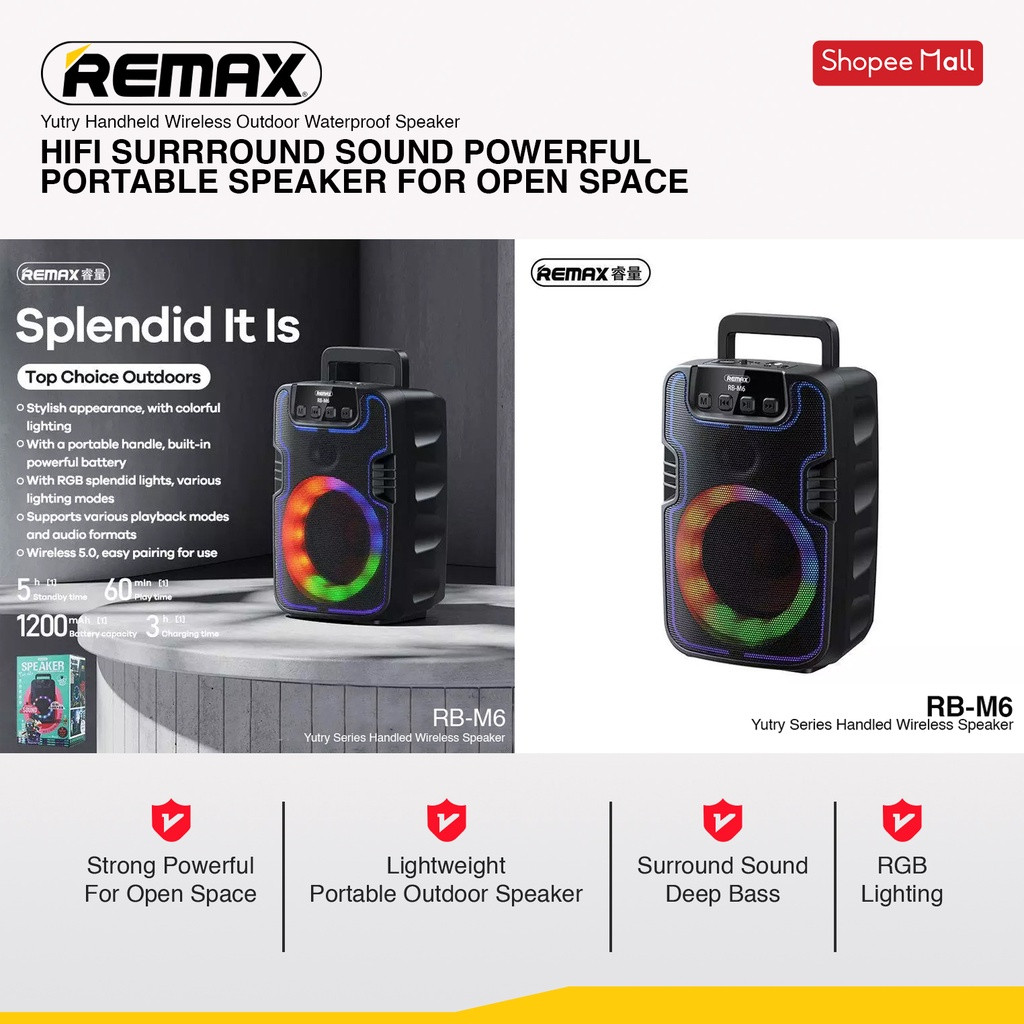 Remax Bluetooth Speaker Yutry Series Handled RB-M6 Black