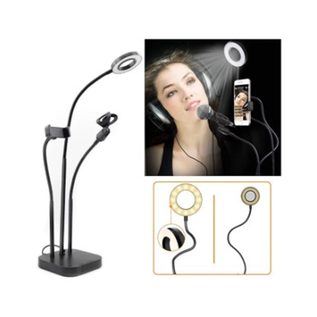 3in1 Dimmable LED Selfie Ring Light With Cell Phone & Microphone Holder