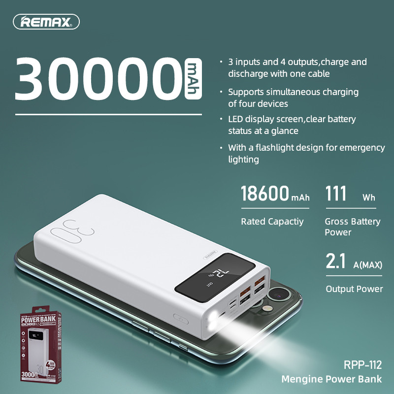 Remax RPP-112 30000mAh 4USB LED Power Bank