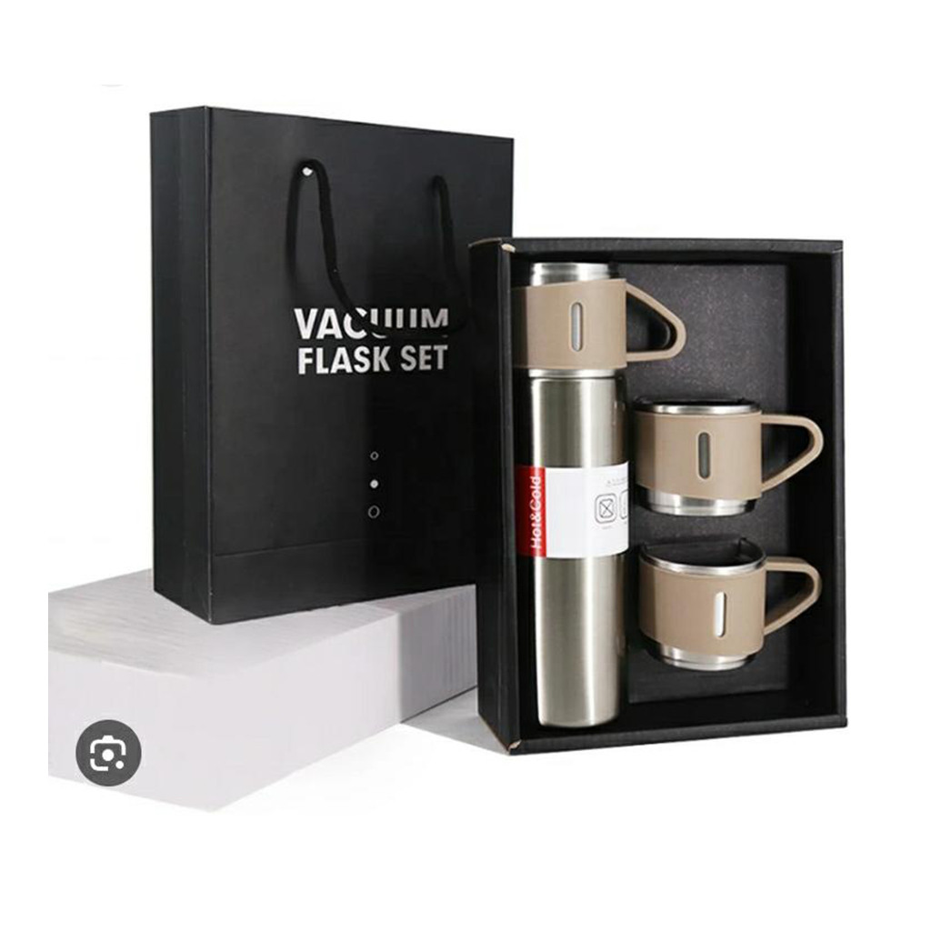 Steel Vacuum Flask Set with 3 Steel Cups  - 500ml
