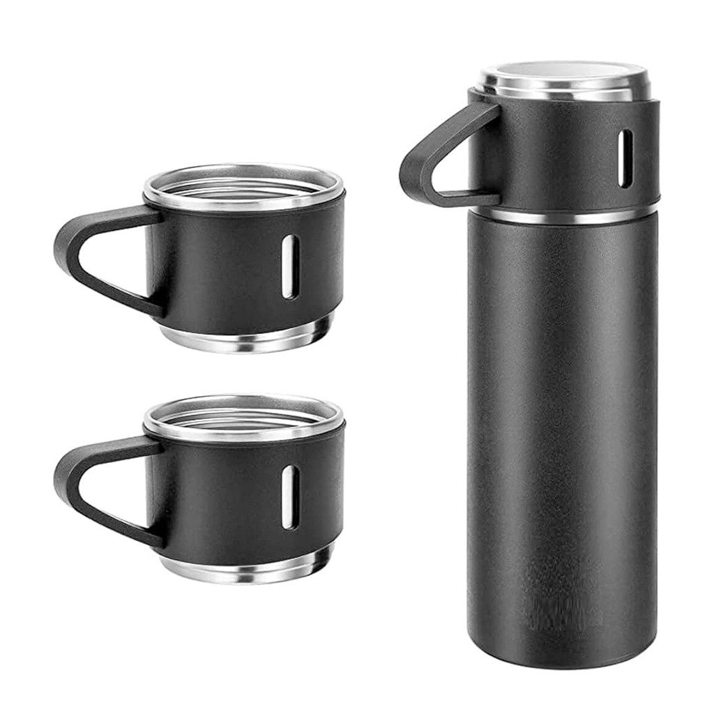 Steel Vacuum Flask Set with 3 Steel Cups  - 500ml