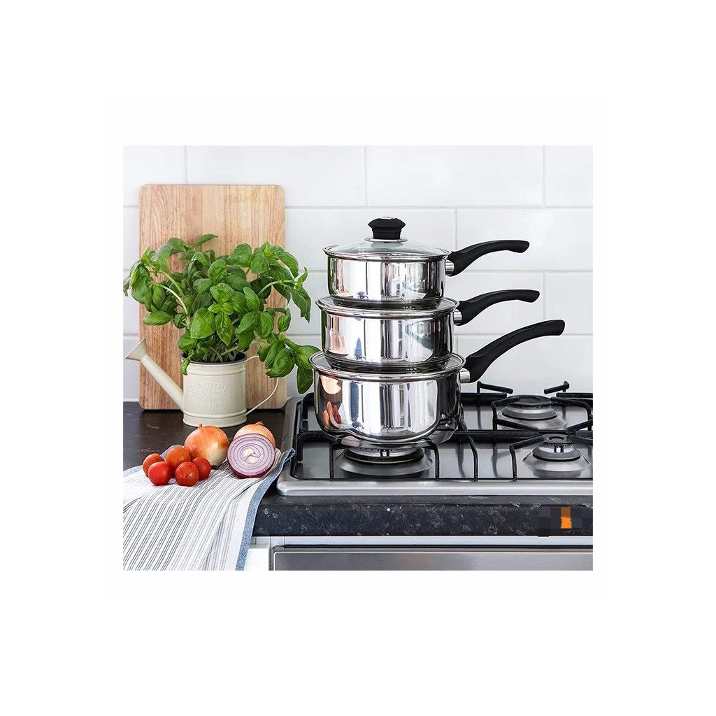 Living and Co Stainless Steel Saucepan Silver 3 Piece