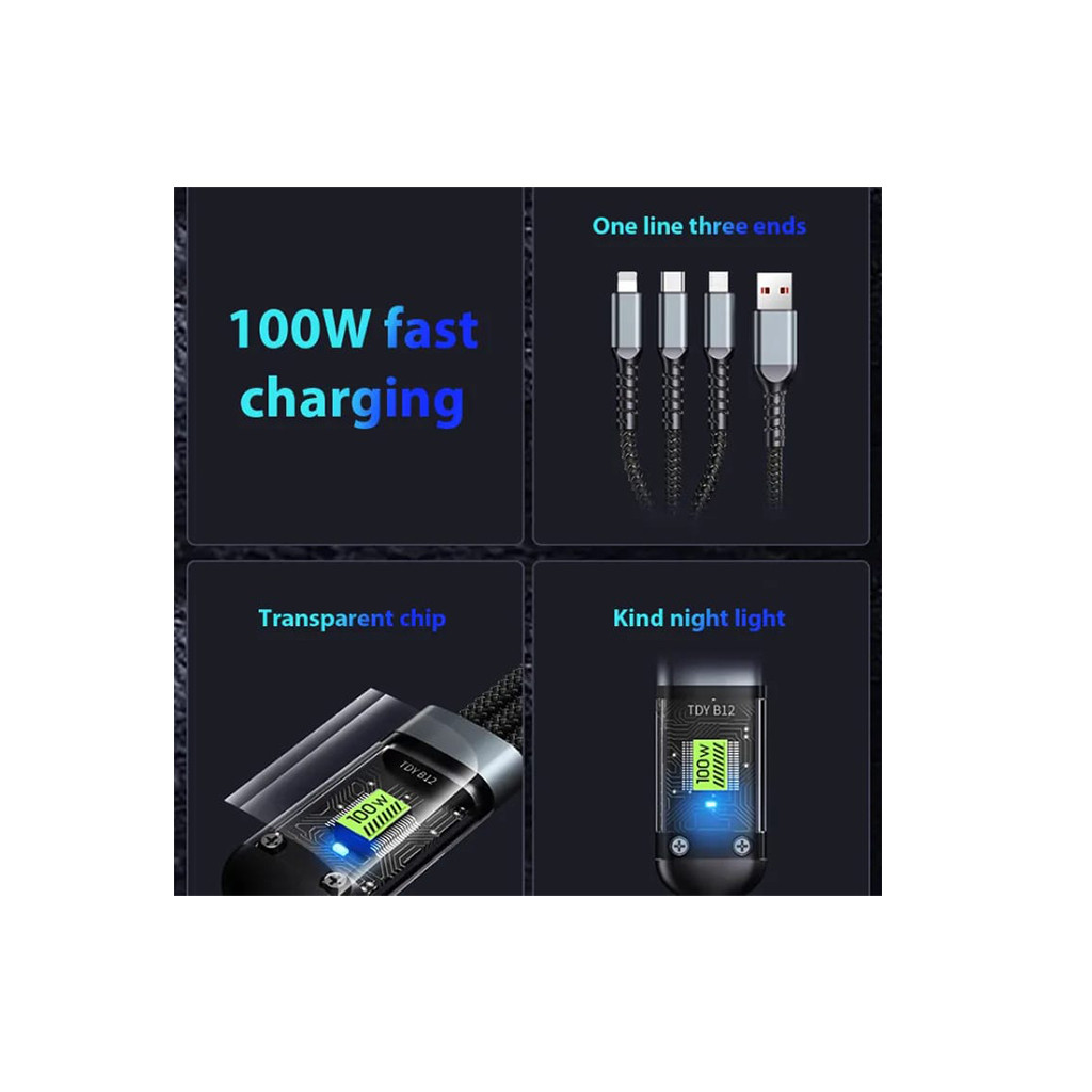 100W Super  Fast Charger  3 in 1  Cable